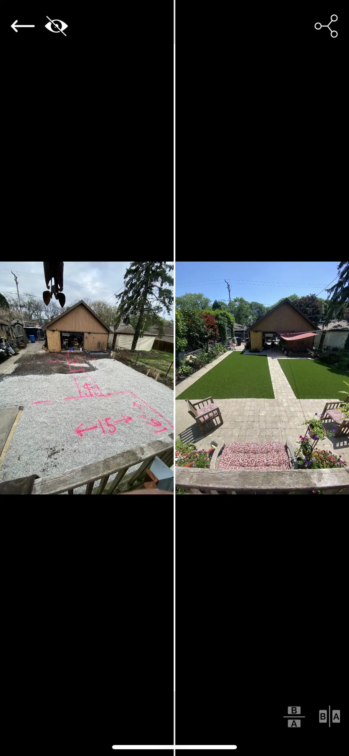 Residential turf lawn installation with stone border